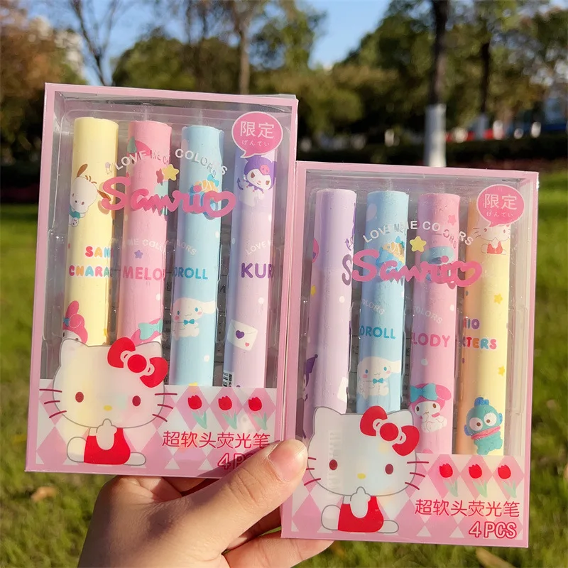 Sanrio 8pc Kawaii Kuromi My Melody Highlighter Ins Wind Cartoon 4 Boxed Multicolor Colored Pens Girl Heart Account Wholesale