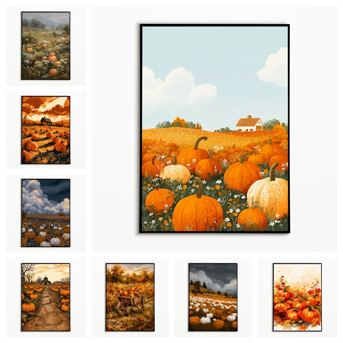 1PC Autumn Pumpkin Country Farmhouse Poster Thanksgiving Farm Harvest Wall Art Halloween Decorations Canvas Printing Fall Gift