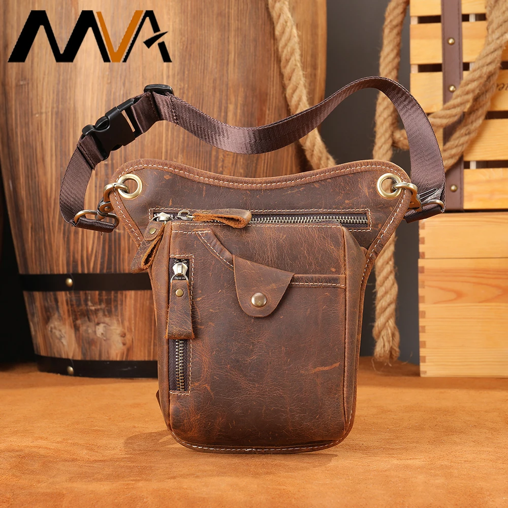 MVA Full Grain Leather Leg Bag Multifunction Motorcycle Waist Bag Male Belt Bag Pack Travel Personalize Father Day Gift     9667