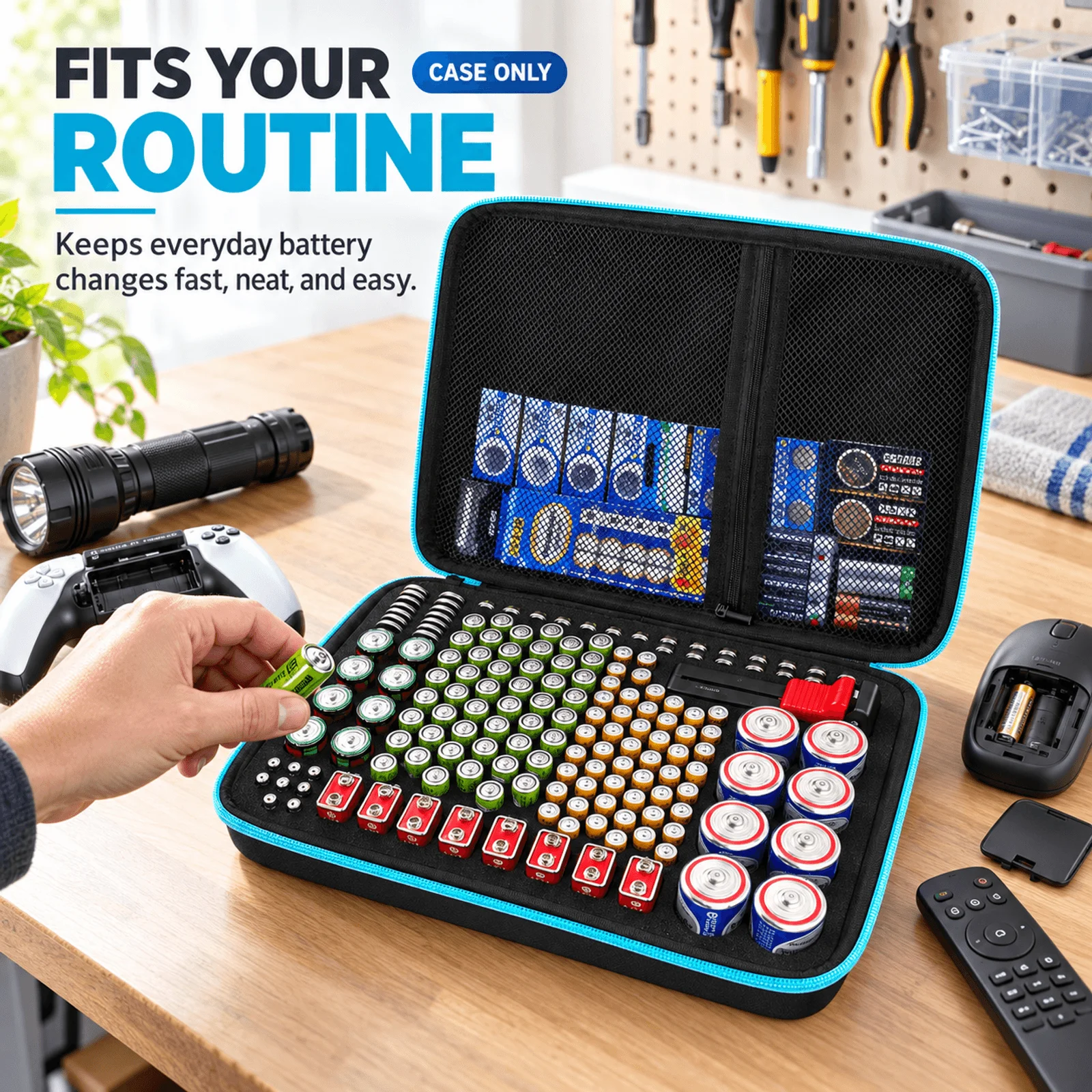 Battery Organizer Storage Case Box with Tester Checker, 220+ Batteries Holder Bag fits for AA AAA AAAA 9V C D Lithium 3V LR44