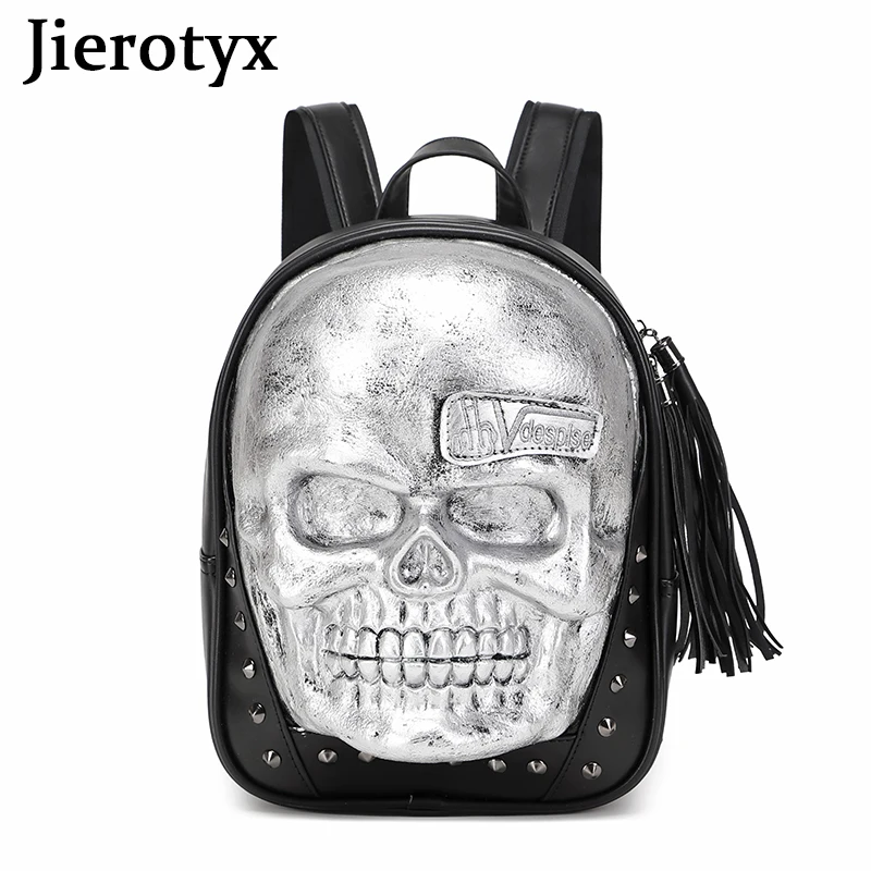 

JIEROTYX Goth Skull Motorcycle Backpacks for Women Men Vintage Tassel Bookbag Travel Laptop Backpack Daypack for College