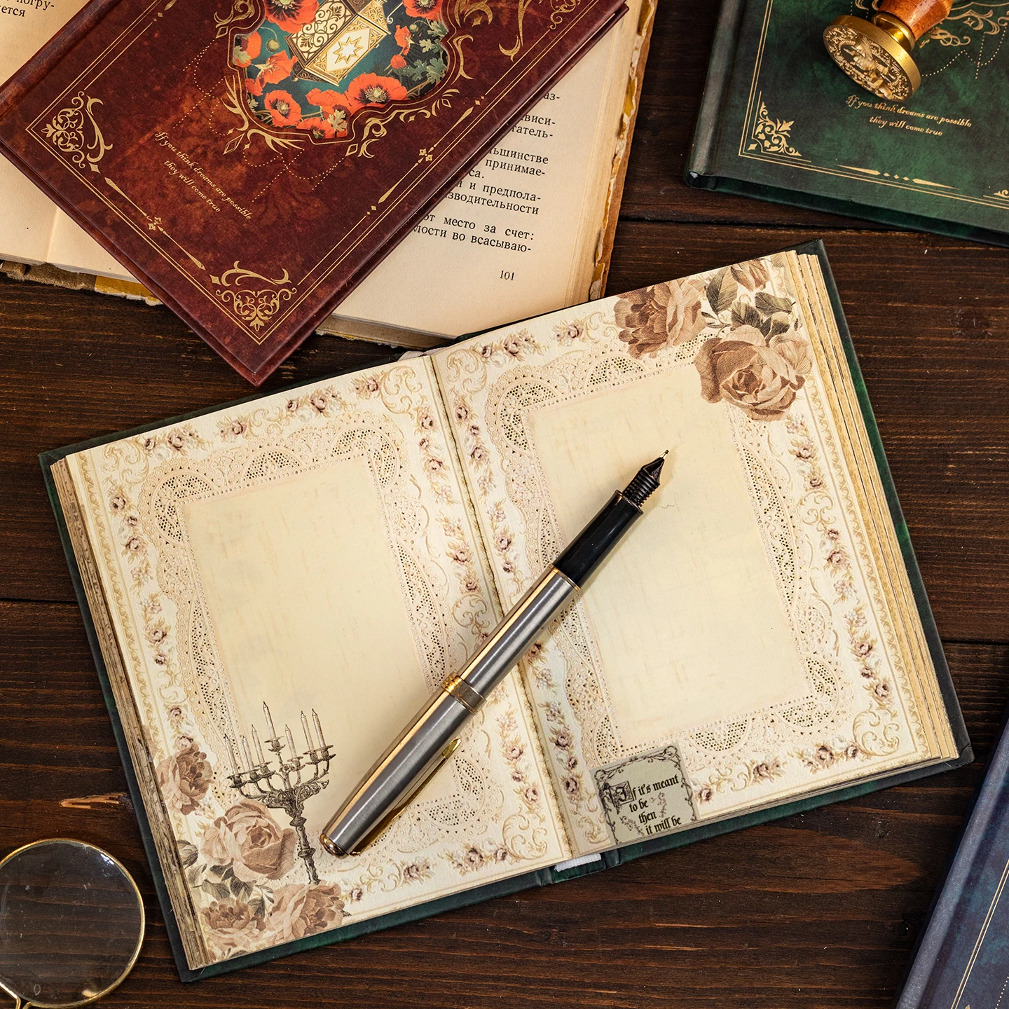 Mr.Paper 192pcs Vintage Style Notebook Set, Gold Foil Writing Pad for Journaling Note Taking, Retro Stationery Paper Sheets