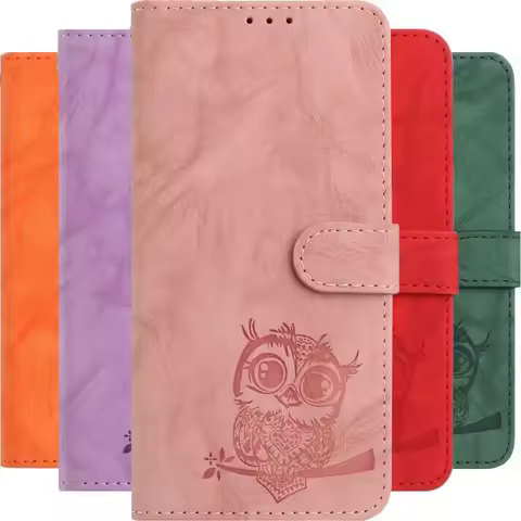 Cute Owl Embossing Case For Samsung Galaxy S25 Edge S24 S23 S21 S20 FE S22 Plus Ultra Wallet Card Slots Phone Cover #DOB