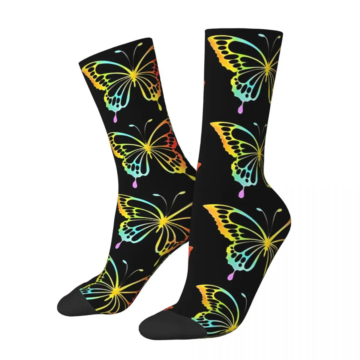 Rainbow Butterfly Men's Socks Vintage Harajuku Street Style Novelty Casual Crew Sock