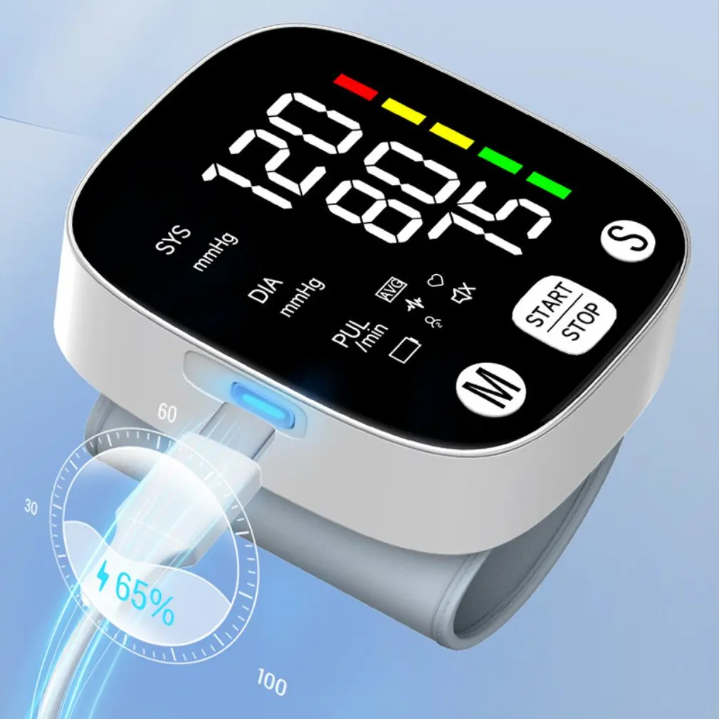 Rechargeable Wrist Blood Pressure Monitor Digital Automatic Blood Pressure Meter Heart Rate Pulse Sphygmomanometer Tonometer