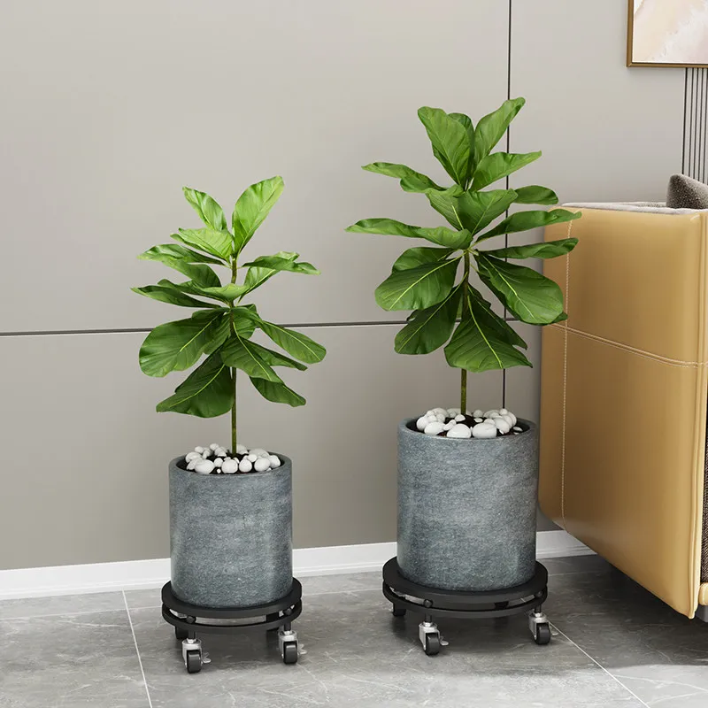 Wheeled Movable Iron Floor Plant Stand Extra Large Flower Pot Base Tray Low Metal Planter Holder Multifunctional Furniture Base