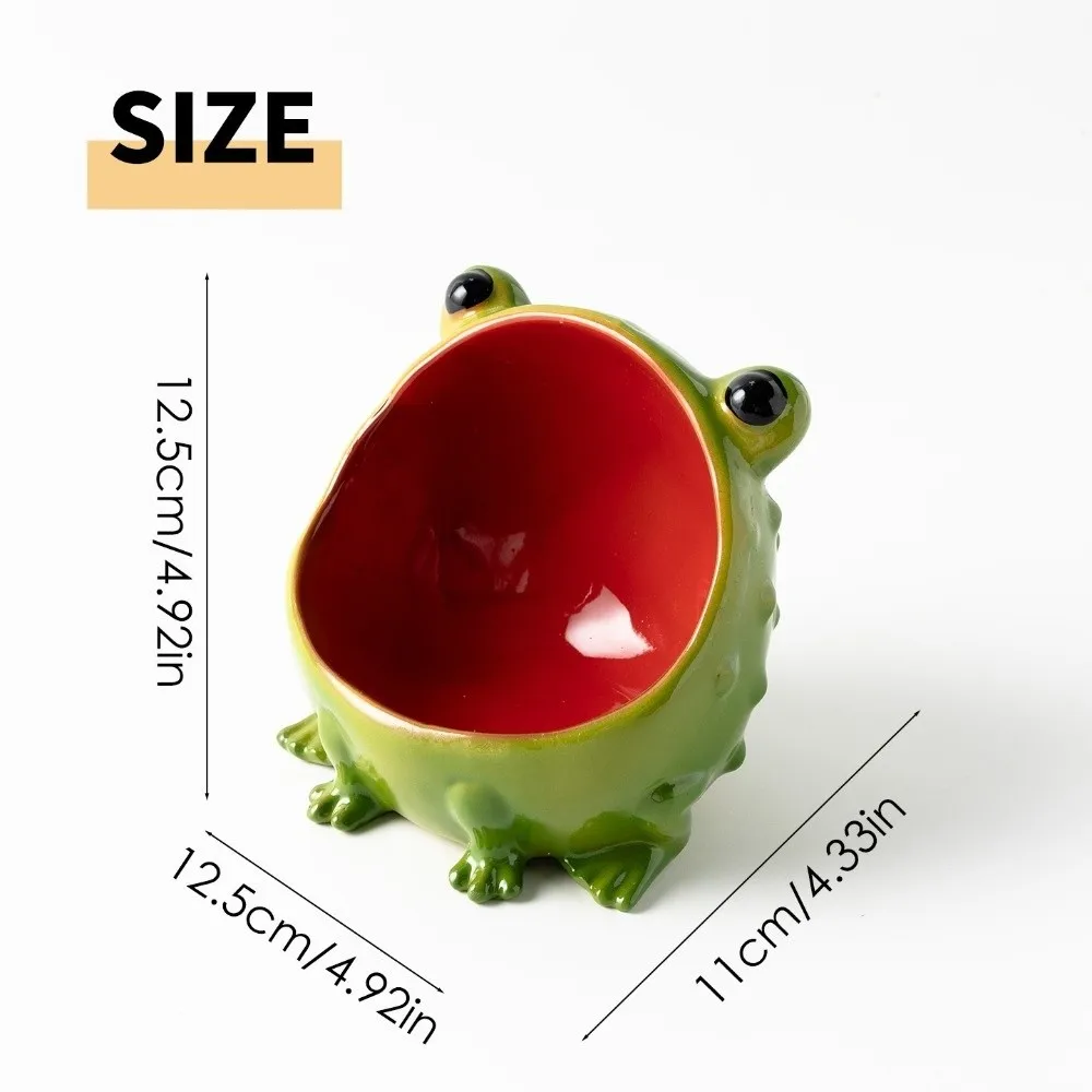 Ceramic/Resin Frog Jewelry Holder Wide Open Mouth Cute Frog Shape Animal Jewelry Organizer Glossy Finish Green Exterior
