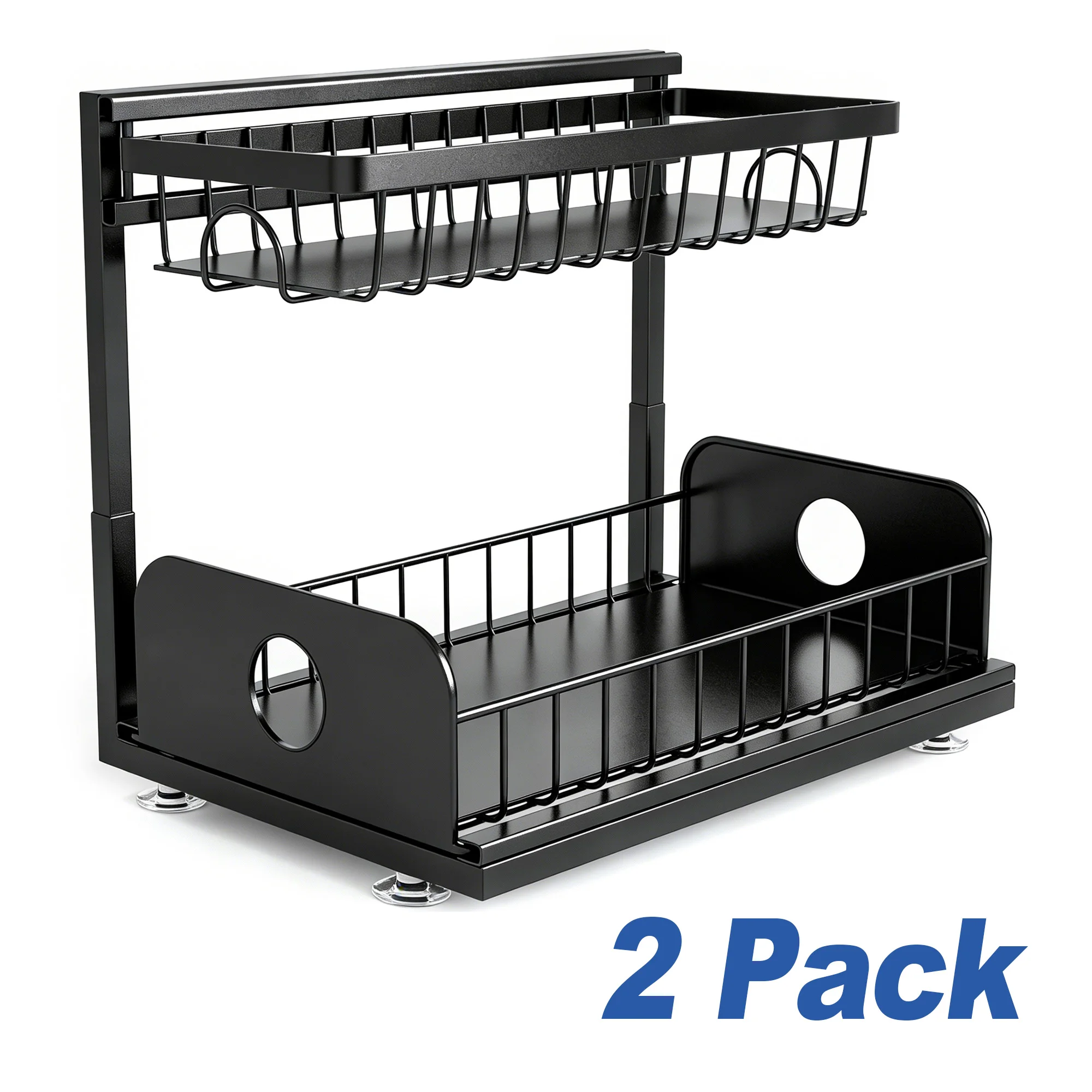 

2-Tier Metal Pull-Out Sink Organizer, Slide-Out Cabinet Storage for Kitchen or Bathroom