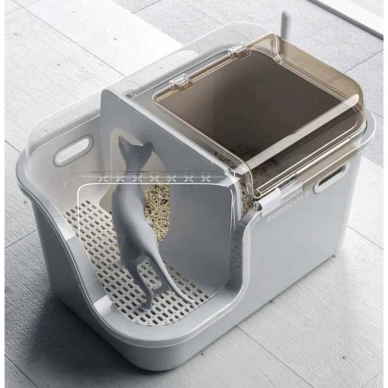 Corridor Style Cats\' Sandbox Oversized Litter Tray Odor And Splash Proof Kitten Toilet Convenient Lid Lifting Pets Supplies