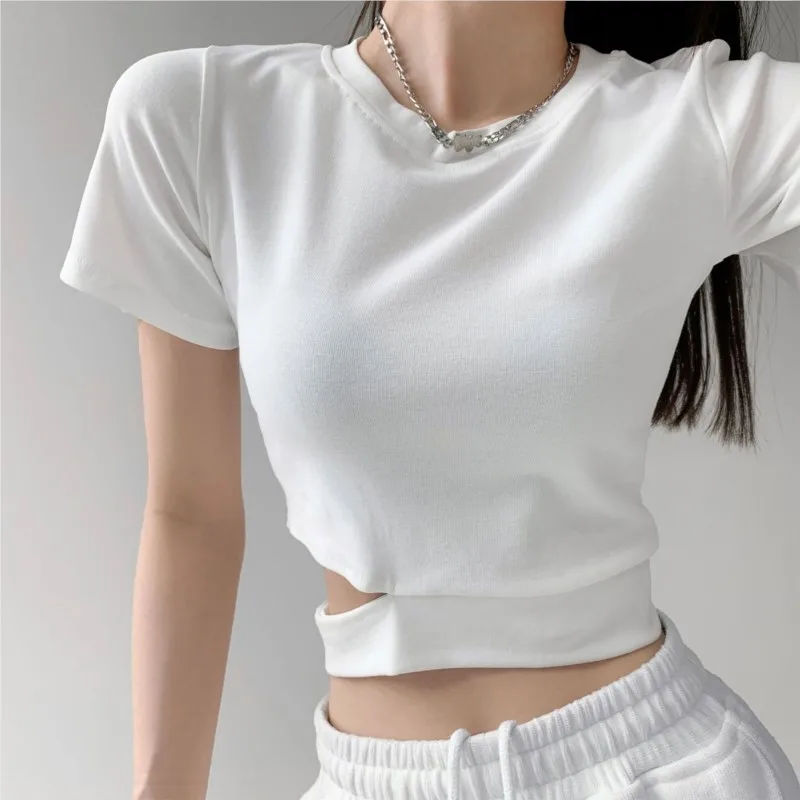 

New summer Japanese and Korean style women's fashion slimming short T-shirt, original Hari style hollow short top.