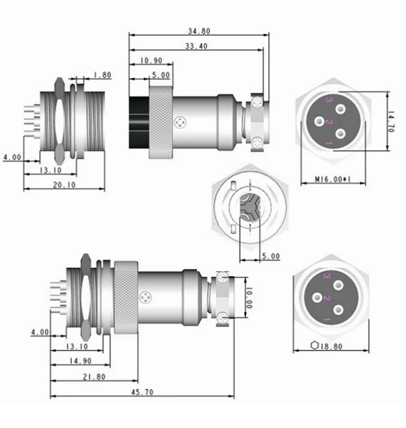 Luftfahrtstecker und -buchse GX16-2/3/4/5/6/7/8/9/10P Kern Stecker Buchse Steckverbinder – Detail 5