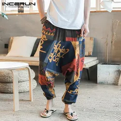 INCERUN uomo Harem pantaloni stampa elastico in vita pantaloni larghi uomo Streetwear Vintage stile etnico Casual pantaloni con cavallo basso S-5XL