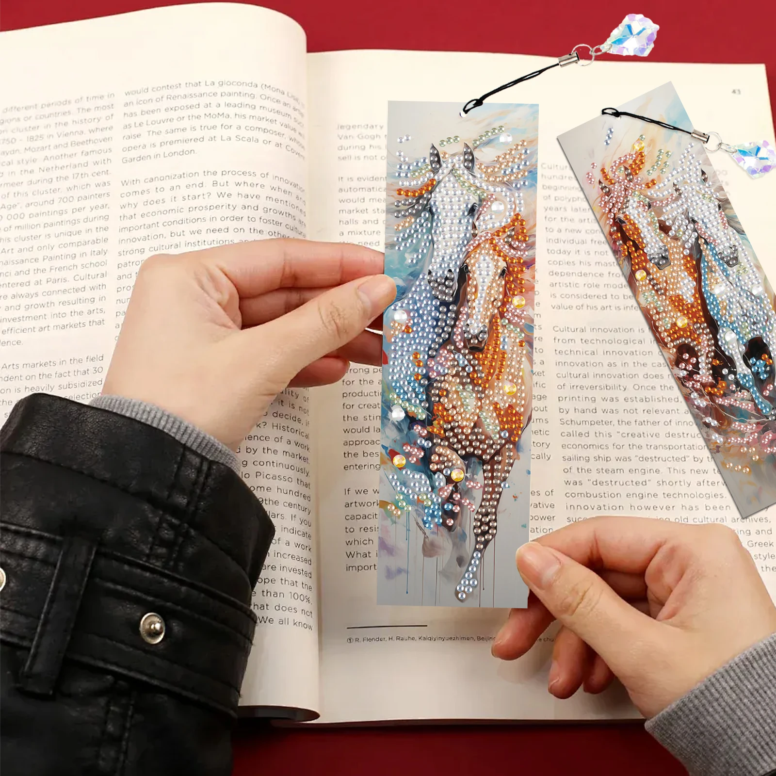 4PCS Diamond Art Painting Bookmarks,DIY Colorful horses Crystal Diamond Art with Diamond Pendant Handmade Reading Bookmark Gift