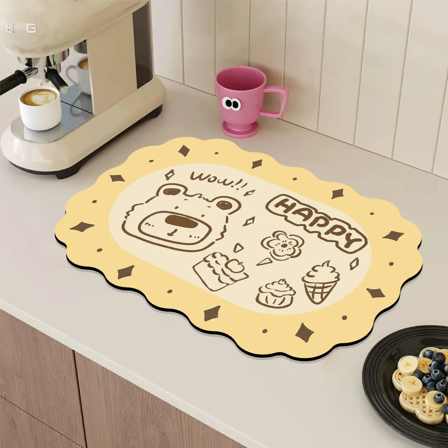 VIKAMA hand drawn bear ice cream cake non slip countertop mat dessert wavy edge kitchen countertop absorbent non slip pad