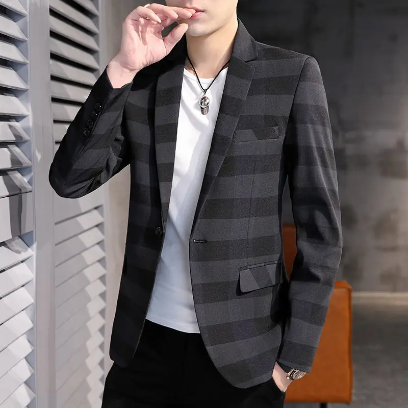 2-A34 Spring and Autumn New Suit Men's Korean Style Slim-fitting Iron-Free Suit Youth Business Casual Fashion Jacket Single