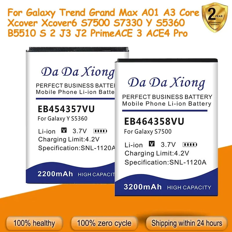 Battery For Samsung Galaxy Trend Grand Max A01 A3 Core Xcover Xcover6 S7500 S7330 Y S5360 B5510 S 2 J3 J2 PrimeACE 3 ACE4 Pro