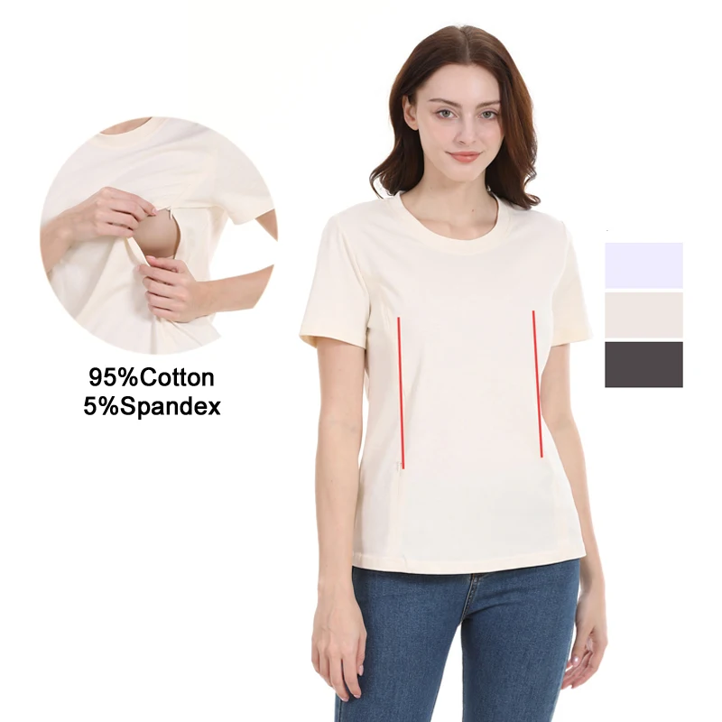 

Летняя одежда для беременных больших размеров: футболка с коротким рукавом, круглым вырезом, однотонная, для кормления, повседневная, свободного кроя