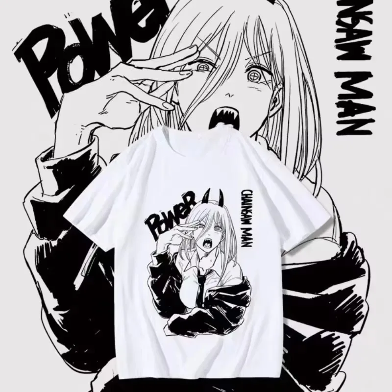 Camisetas de animación Chainsaw Man Power con estampado de animación camisetas de manga corta para mujeres
