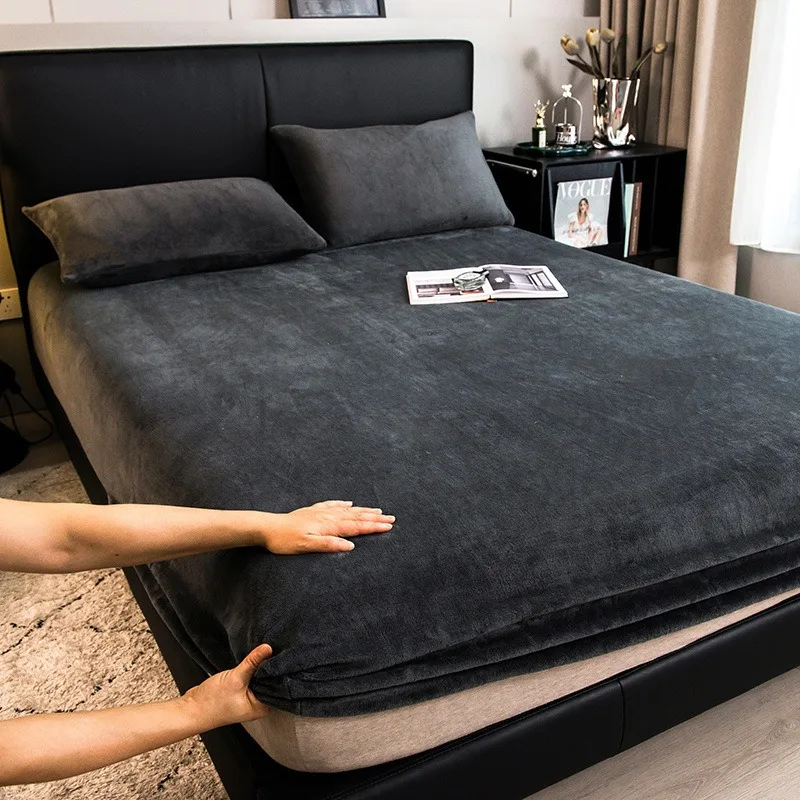 1 قطعة الحليب الشتاء المخملية المجهزة غطاء سرير الشمال بلون أفخم فراش الغطاء الواقي سميكة الدافئة سجادة ضد الإنزلاق للمنزل #5