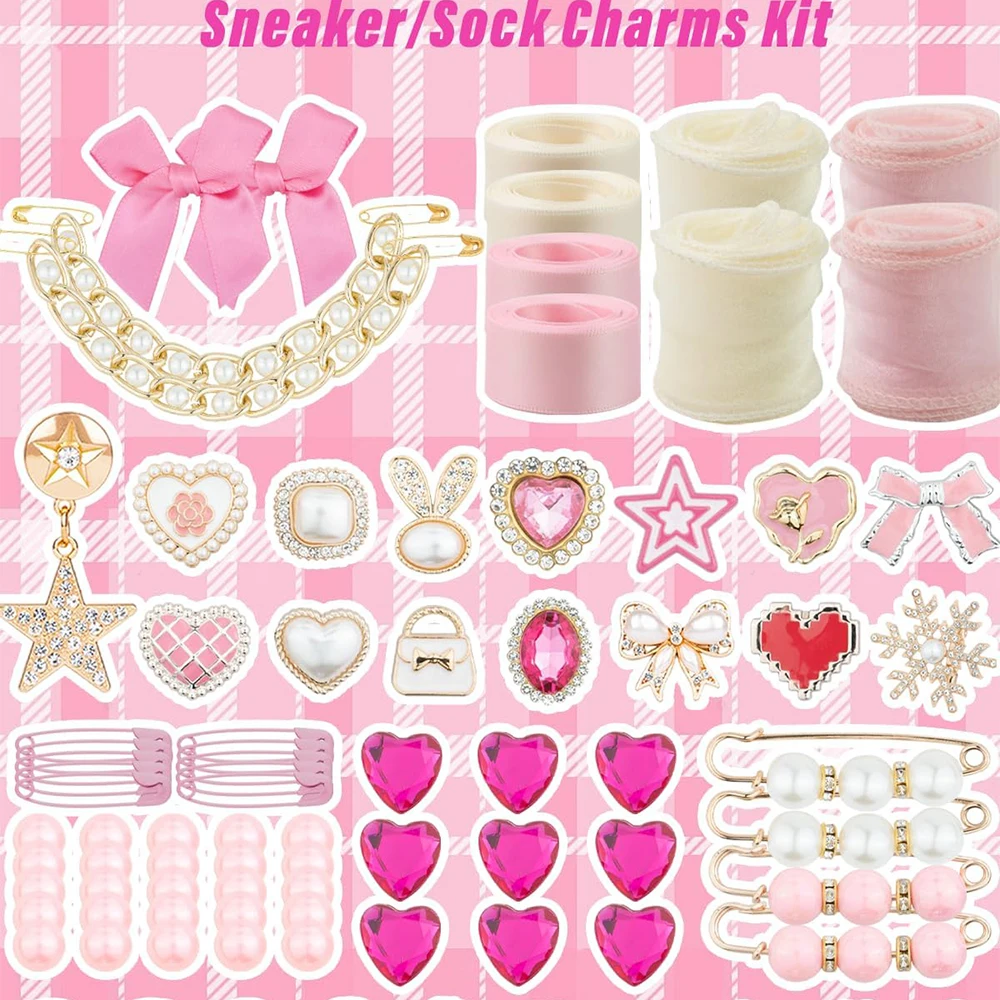 95 Pcs Women's Shoe Charms for Sneakers, Junk Sock Charm Kit with Charms and Shoelaces,DIY Sock/Shoe Accessories