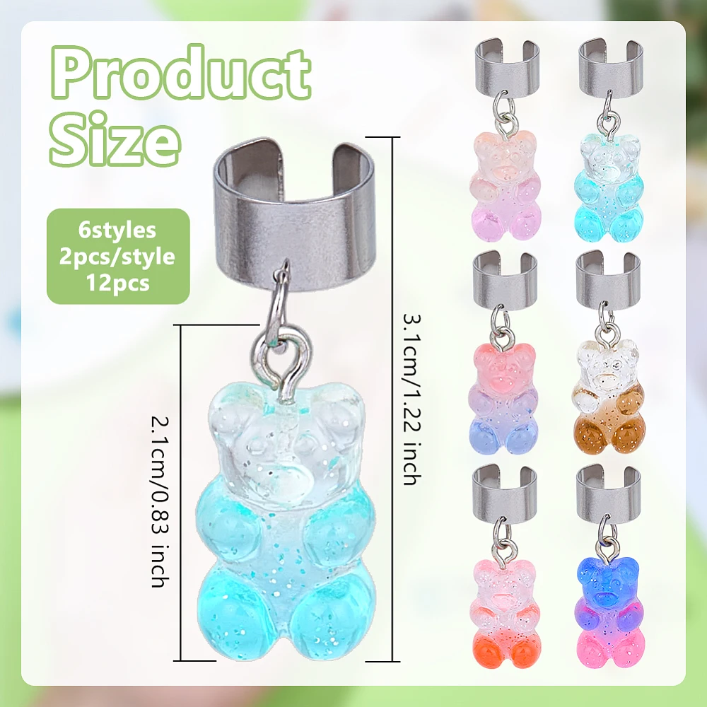 12pcs 6 Colors Bear Stethoscope Charms 1.2 Inch Animal Stethoscope Tag ID Name Tag Charms Stethoscope Charms