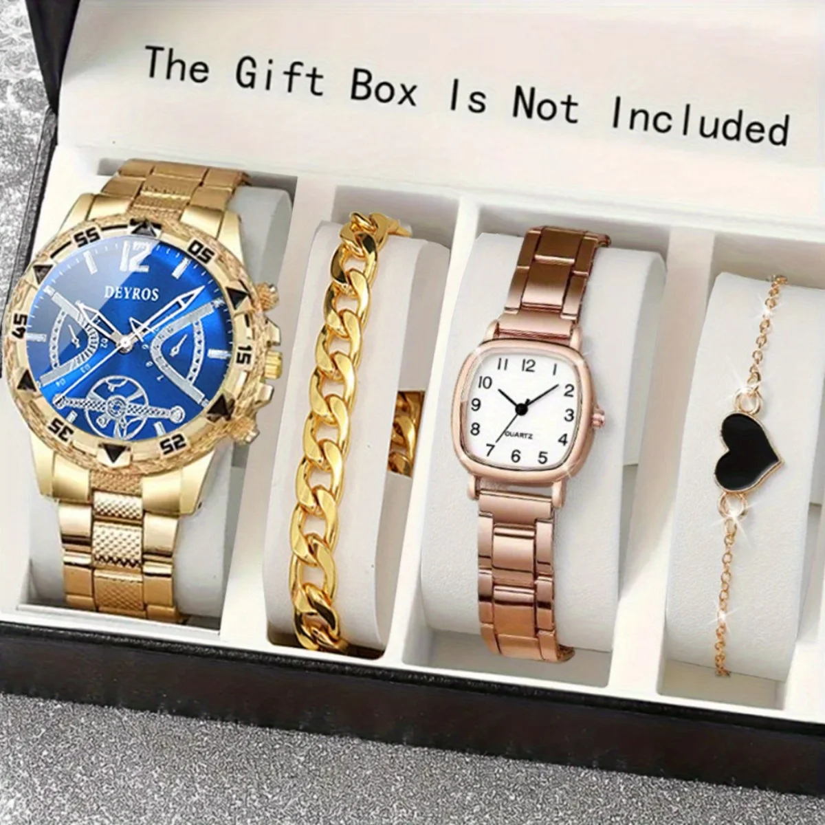 4pcs/set Couple Watches， Classic Stainless Steel Bracelet Quartz Movement Watch for Men ，Best Gift for Men University Supplies