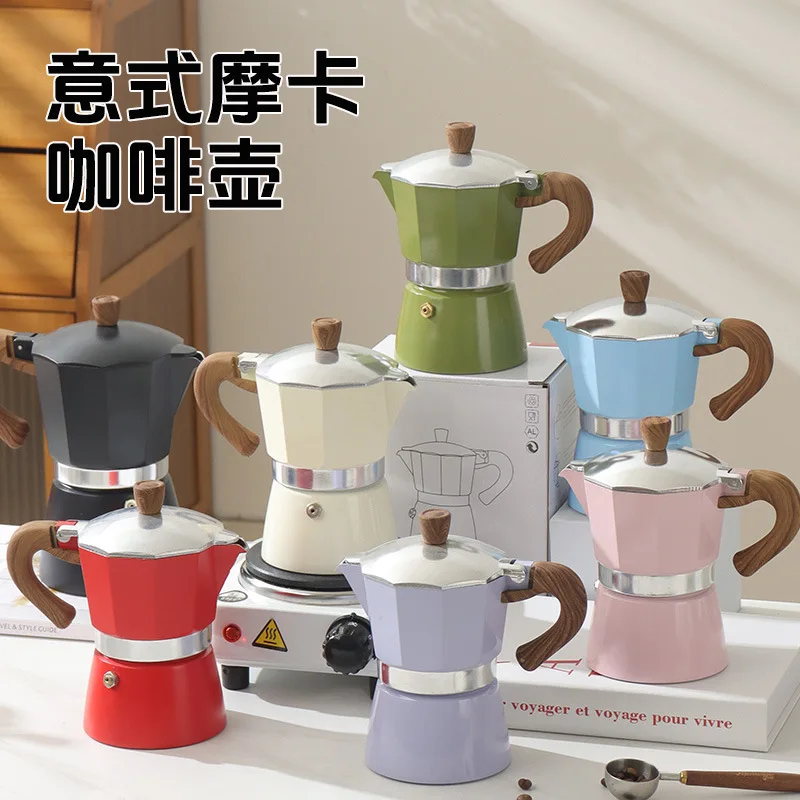 Cafetera Moka Italiana de una Válvula para Preparar Café en Casa, 1/2/3/6/9 Tazas, Juego de Utensilios para Preparar Café Moka