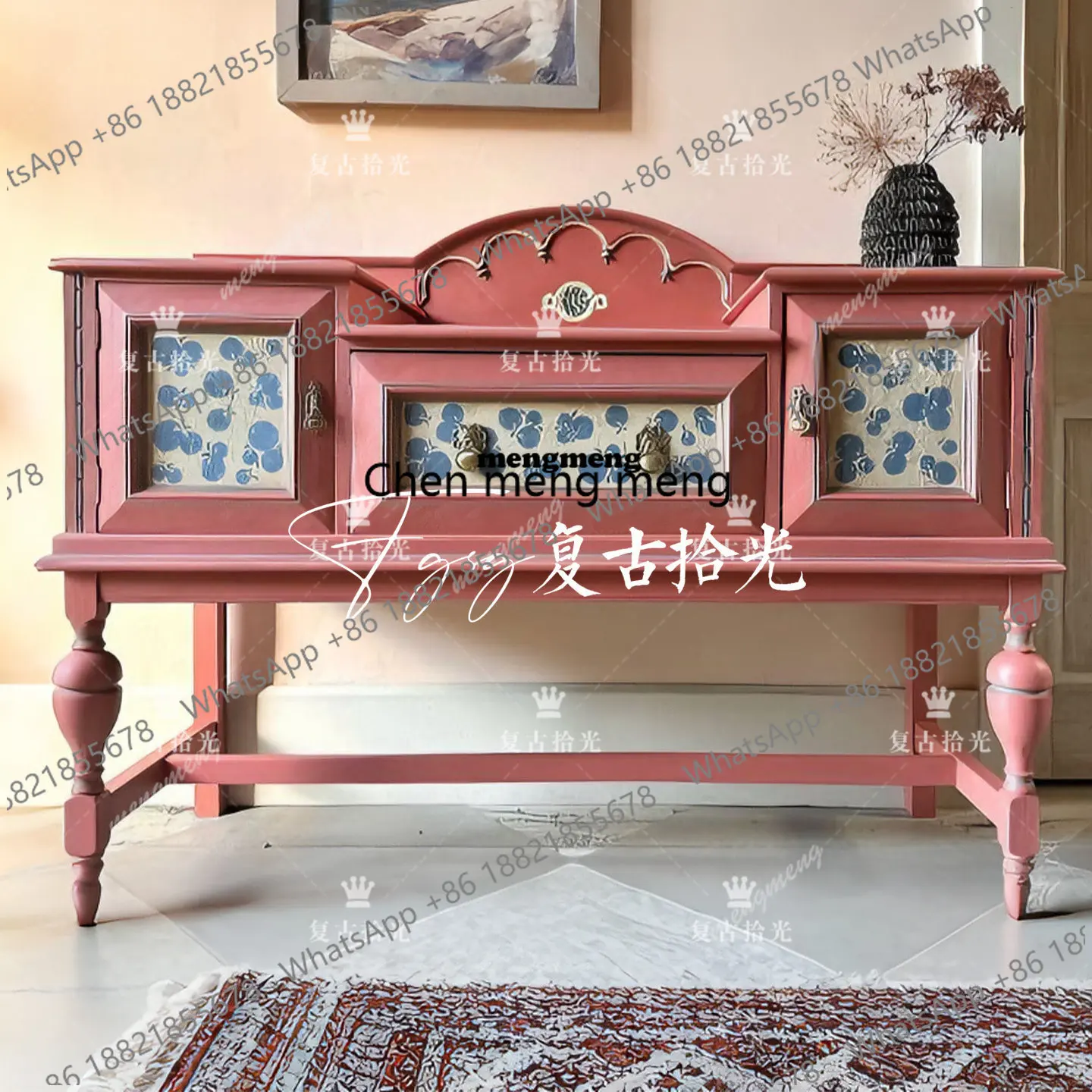 

Французский ретро-шкаф из массива дерева для прихожей, розовый окрашенный комод, декоративный шкаф для гостиной из березы