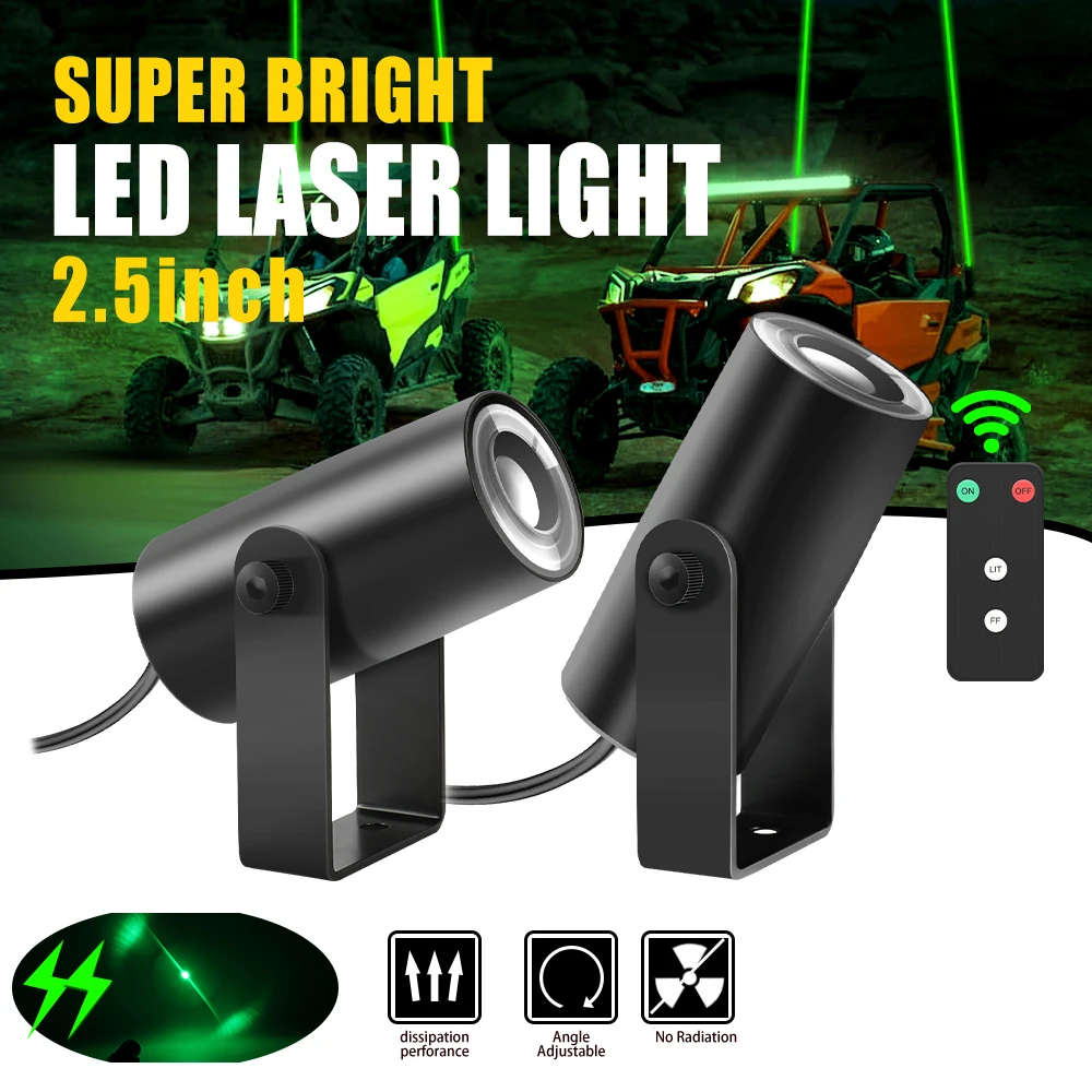 CO LIGHT 2X Green LED Whip Light Hexagon Pod Spot Beam Remote Antenna For RZR Can-Am