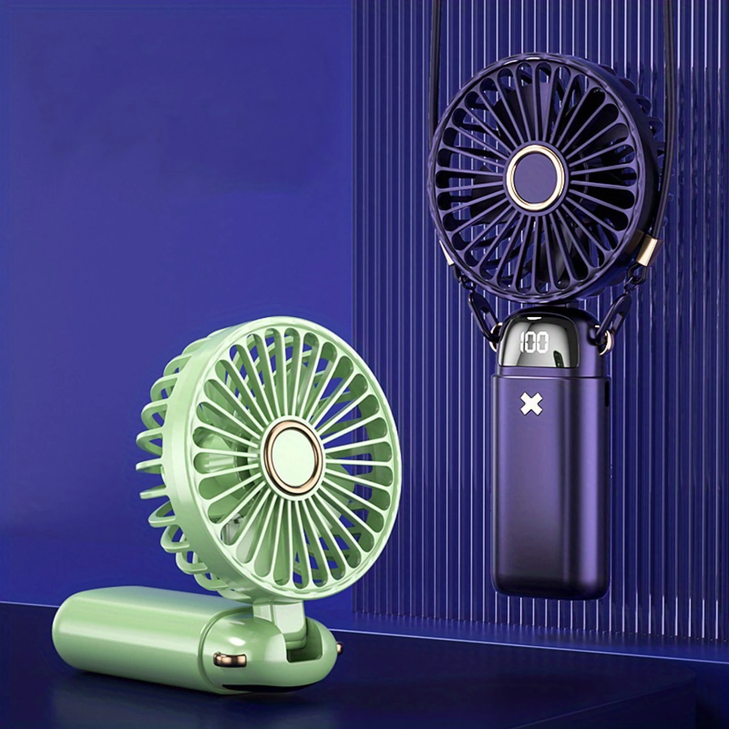 1pc, Portable USB Fans, Handheld Or Neck Hanging, 5-Speeds, Digital Display, Rechargeable, 7.4x3.5x1.8 Inches, Multipurpose Plas