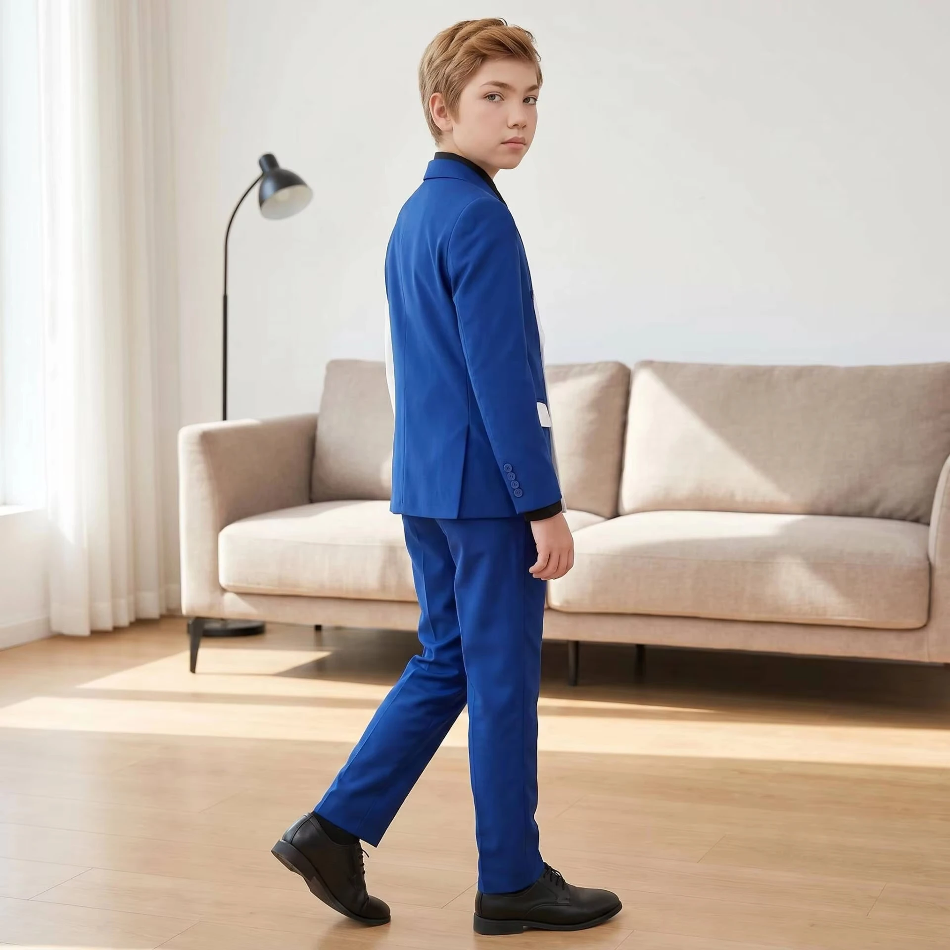 White And Royal blue Boys Suit 2 Pieces Set Fashion Party Wedding Tuxedo 2-16 Yeard Old Kids Blazer Double Breasted Clothes