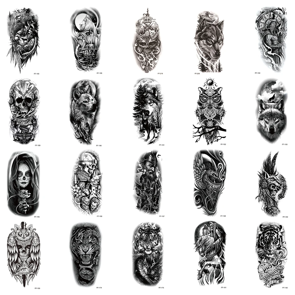 

20Pcs/Set,Waterproof Temporary Fake Tattoo Sticker,Water Transfer Decals,Dark Skull Owl Tiger Wolf,Cool Beauty Makeup Body Art