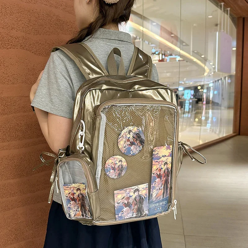 Korean Backpacks Women Y2K Clear PVC Itabag Backpacks Transparent Front Display Badge School Backpack Girls Student Travel Gift
