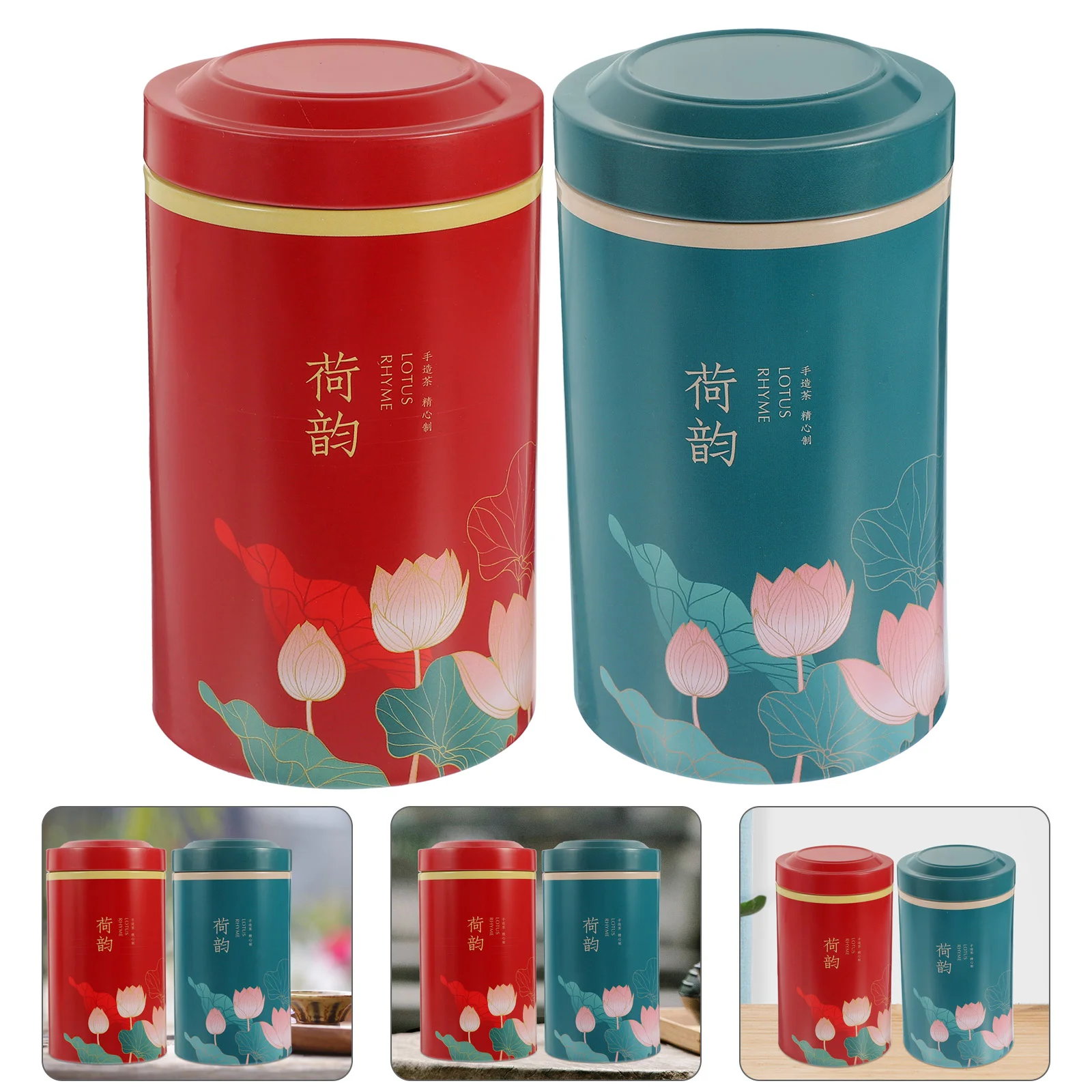 

2 Pcs Tea Airtight Can Sealed Container Home Tea-leaf Jar Canister Tinplate Storage Organizer Sturdy Adorn