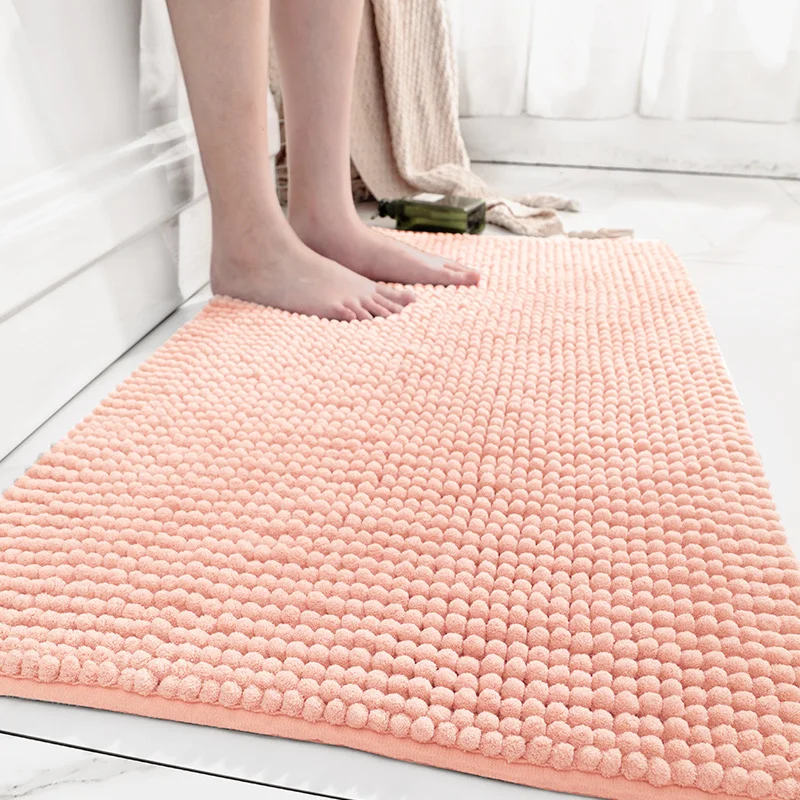 Solid Color Bathroom Mat Bath Carpets Chenille Water Absorption Bathtub Washbasin Floor Mats Non-slip Toilet Rug Plush Foot Rug