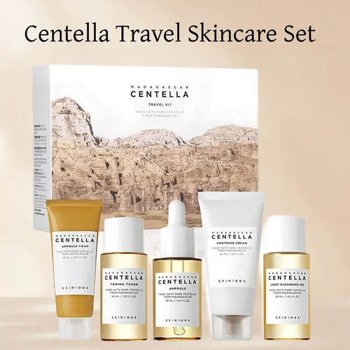 Kit de viaje Centella para el cuidado de la piel coreano, tóner, ampolla, crema calmante, aceite de limpieza, espuma, caja básica para el cuidado de la piel, juego de regalo de 5 uds.