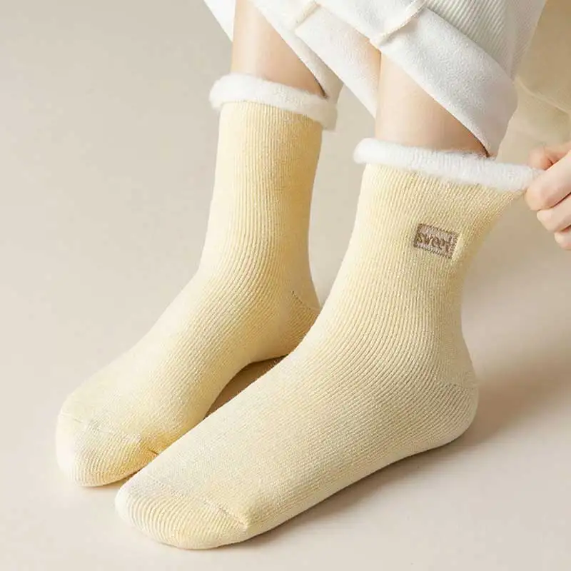 Autumn and winter new thick socks for women with velvet thickened warm giant thick coral velvet socks winter leisure solid color
