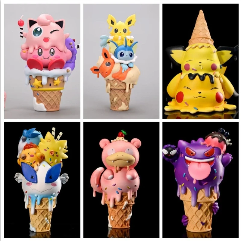 Anime Cartoon PokéMon Ice Cream Series Hand Figure Cone Pikachu Doll Model Psyduck Desktop Ornament Children'S Toy Gifts