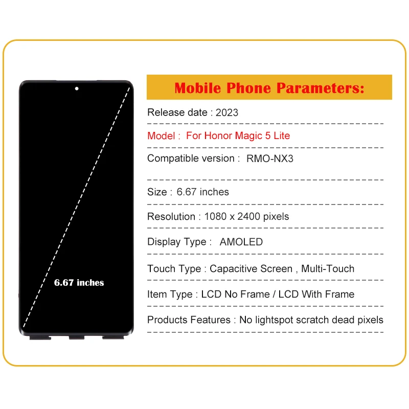 AMOLED Original For Huawei Honor Magic5 Lite RMO-NX3 LCD Magic 5 Lite Display Touch Screen Replacement Digitizer Assembly