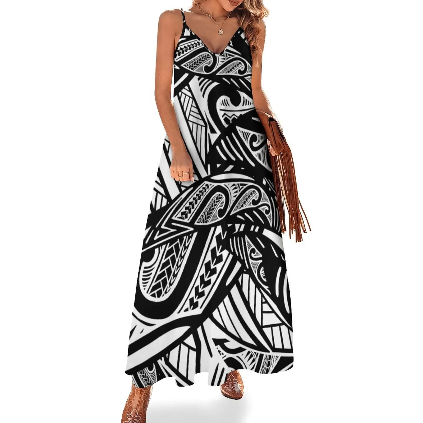 

Black And White Poly Print Sleeveless Dress festival outfit women woman dress dress women summer
