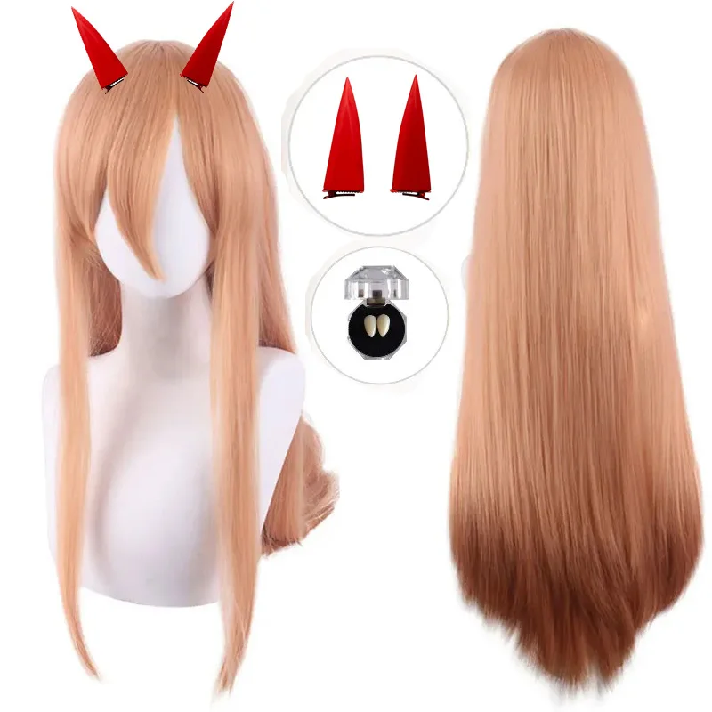 Perruque de Cosplay Synthétique Longue et Orange avec Tronçonneuse Makima Power, Cheveux de ix