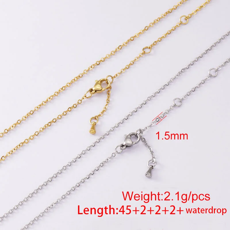 Fnixtar 20pcs Stainless Steel Chains Necklace Thickness 1.5mm Adjustable Extension Chain Lobster Clasp Long Chain for DIY Making