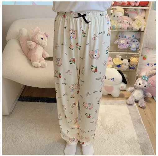 New Sanrio Pajama Pants Hello Kitty Kuromi Stellalou Lina Belle Women\'s Home Pants Casual  Ins Style Thin Sweet Cartoon Pajamas