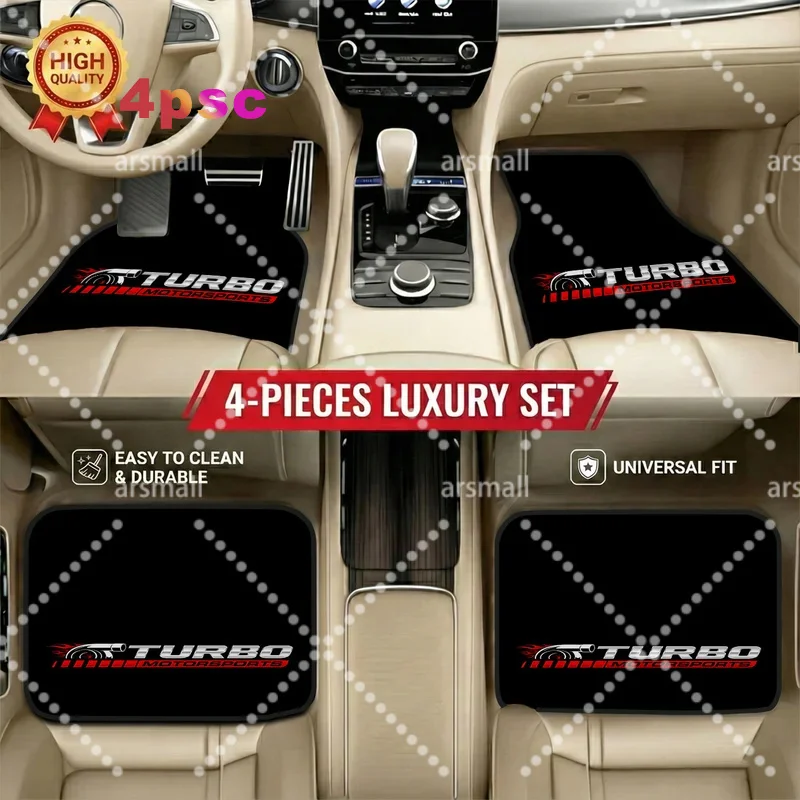 4pcs Unique Car Mats In Turbo Motorsports Style, Special Gift For Car Lovers, Universal Fit, Durable & Easy To Maintain
