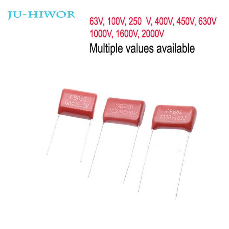 10pcs CBB Metal Polypropylene Film Capacitors Fixed Capacitor High Voltage 1000V 1600V 2000V Multiple Values Available