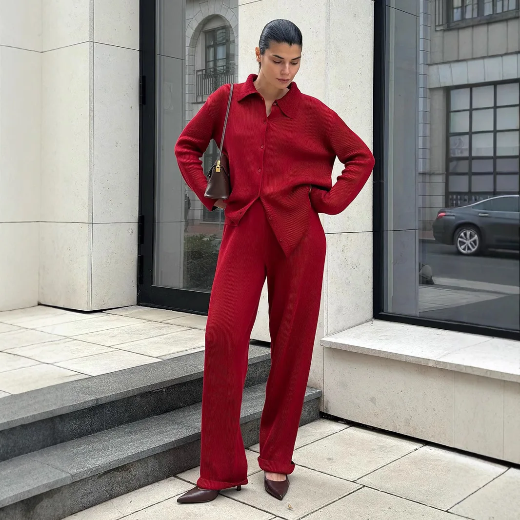 Cross border knitted cardigan and pants set, European and American 2026 autumn and winter women's loose casual sweater