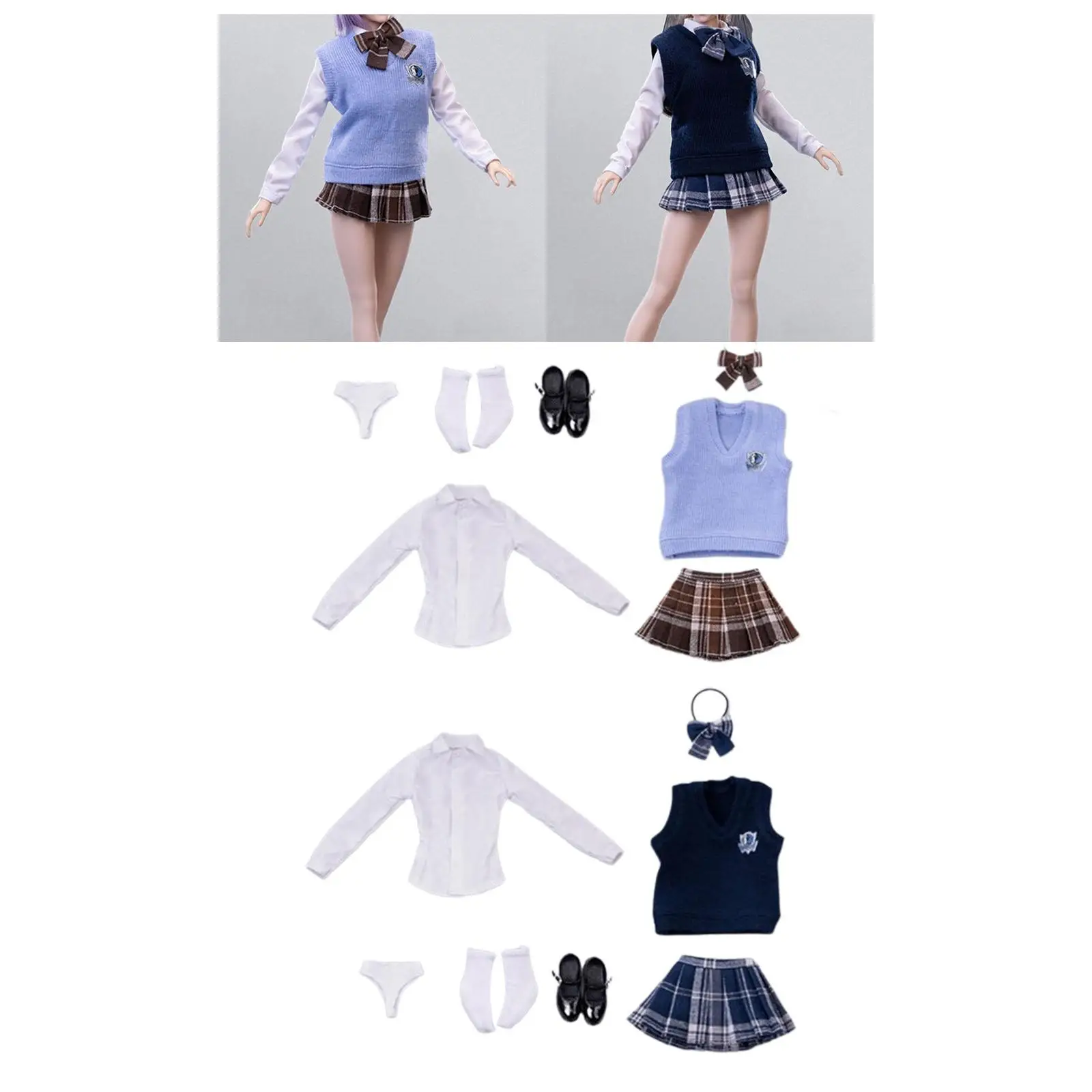 

7 Pieces 1/6 Scale Figure Doll Clothes Handmade with Shoes and Socks School Girl