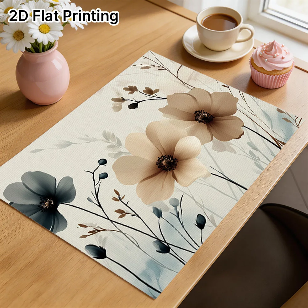 2D Flat Printing Rectangular Placemats, Elegant Wildflower Botanical Illustration Design, Easy To Maintain