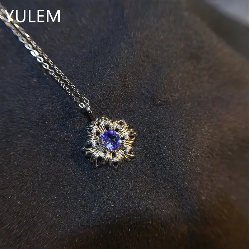 

YULEM Jewelry 100% Natural Tanzanite Pendant for Daily Wear 4*6mm Tanzanite Necklace Pendant 925 Silver Swing Pendant