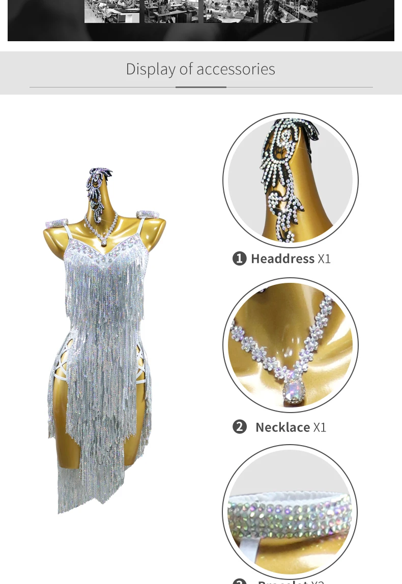 Damen Lateinamerikanisches Tanzkostüm Mädchen Karnevals-Festkleid 2026 Tanzbekleidung Performance-Kleidung Wettbewerbs-Abendkleid Fransen-Anzug – Detail 4